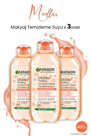 Garnier Micellar Kusursuz Makyaj Temizleme Suyu Peeling 400 ml x 3 Adet