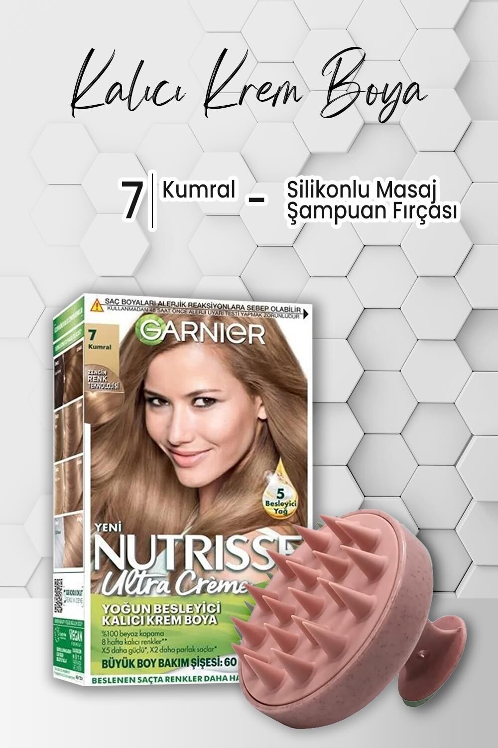 Garnier Nutrisse Besleyici Krem Saç Boyası 7 Kumral ve Şampuan Fırçası Pembe