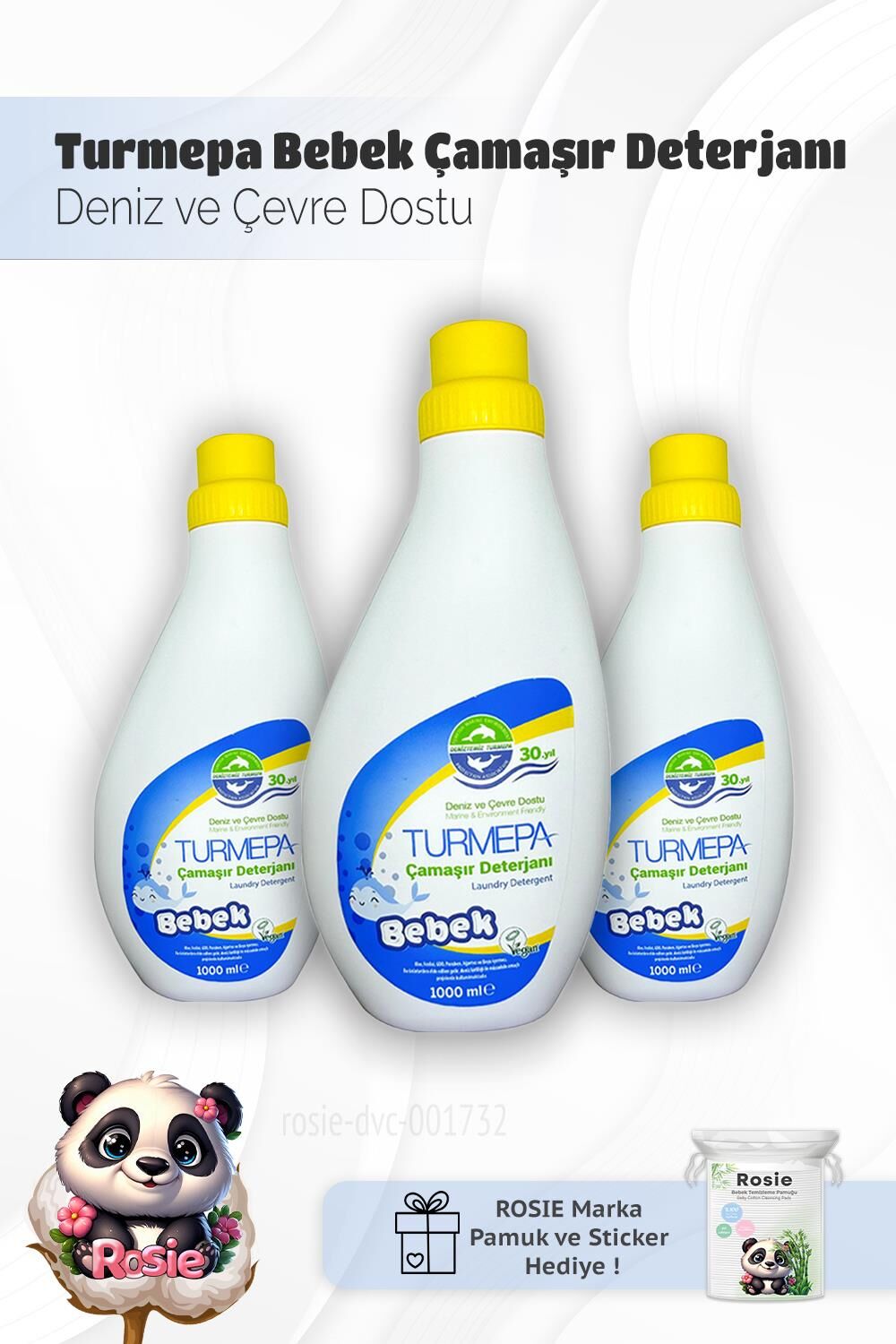 Turmepa Baby Çamaşır Deterjanı 1000 ml x 3 ve Rosie Pamuk