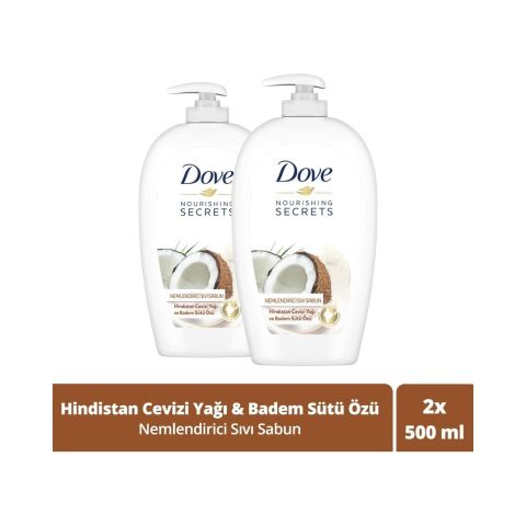 Dove Hindistan Cevizi Yağı ve Badem Sütü Özlü Nemlendiricili Sıvı Sabun 500 ml x 2