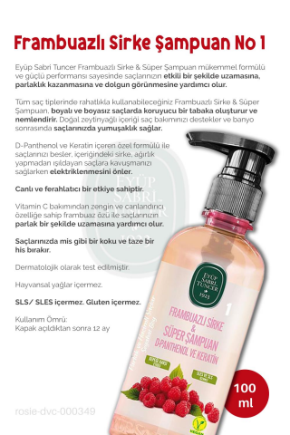 Eyüp Sabri Tuncer Sirke Şampuan Frambuazlı 100 ml, Saç Toniği 100 ml, Şampuan Fırçası ve ROSIE