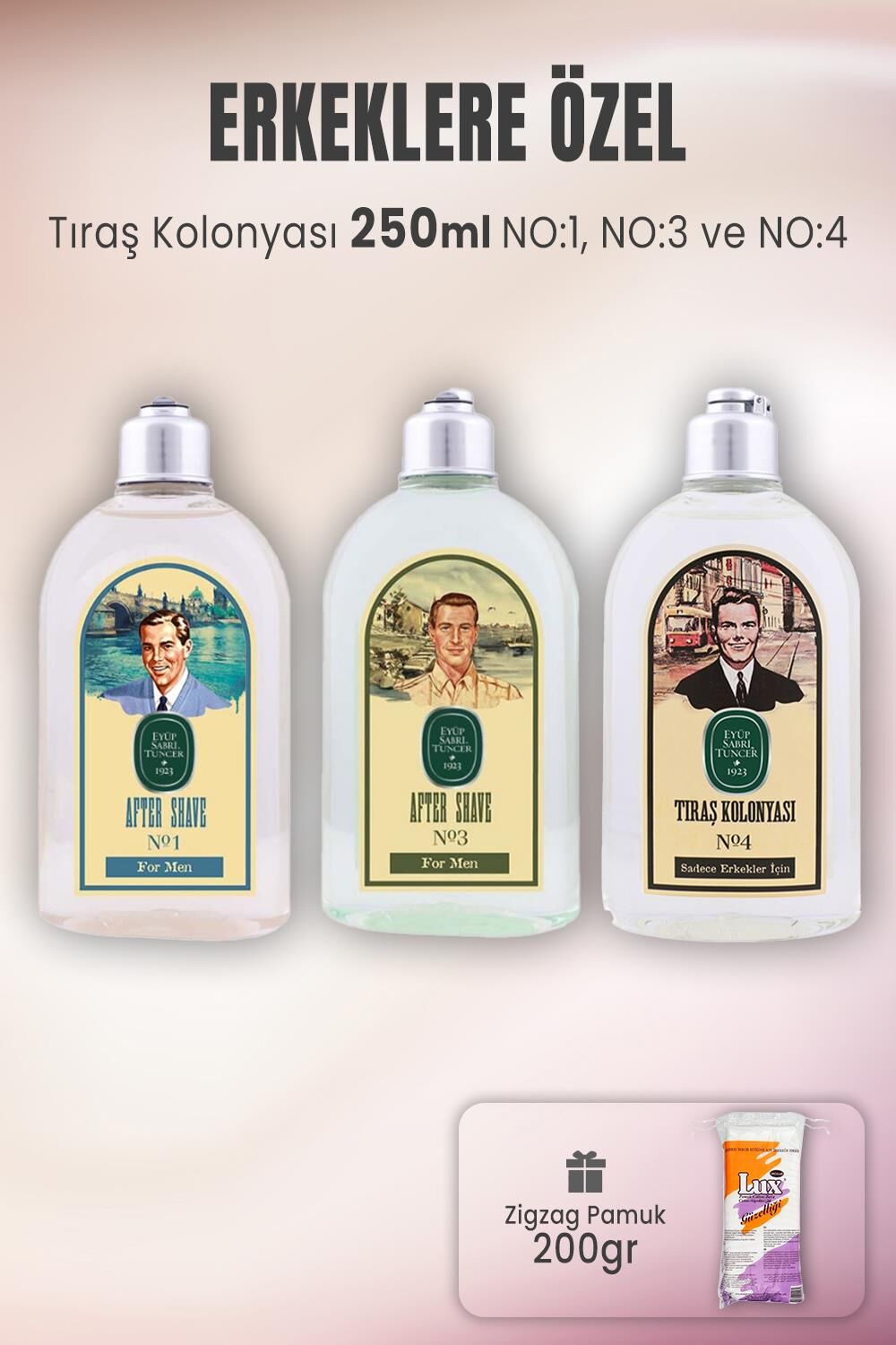 Eyüp Sabri Tuncer Tıraş Kolonyası Seti 1-3-4 ve Zigzag Pamuk 200 gr