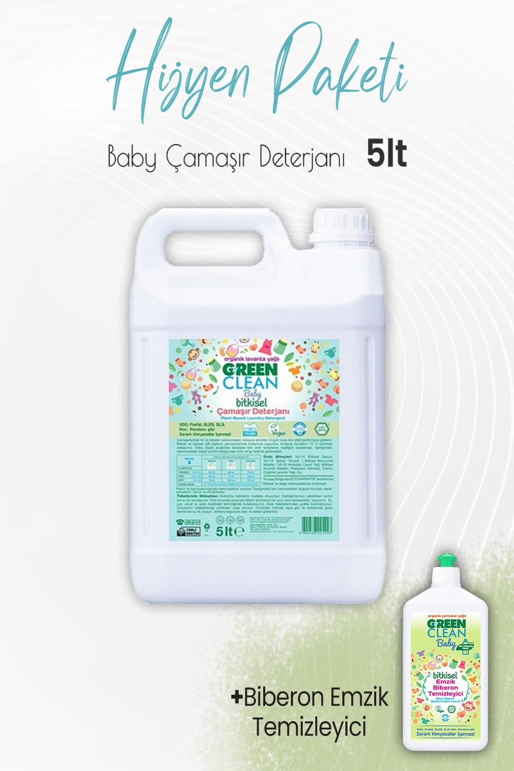 Green Clean Baby Emzik Biberon Temizleyici 500 ml ve Çamaşır Deterjanı Lavanta 5 lt