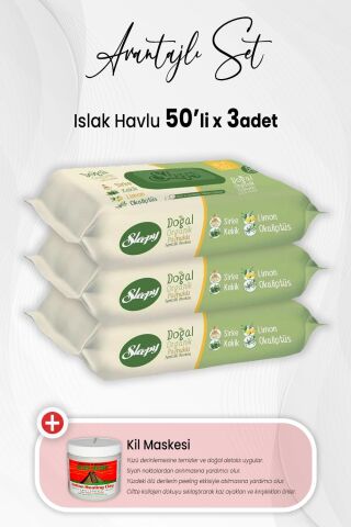 Sleepy Doğal Ve Organik Islak Mendil 50 Adet x 3 Adet ve Kil Maskesi