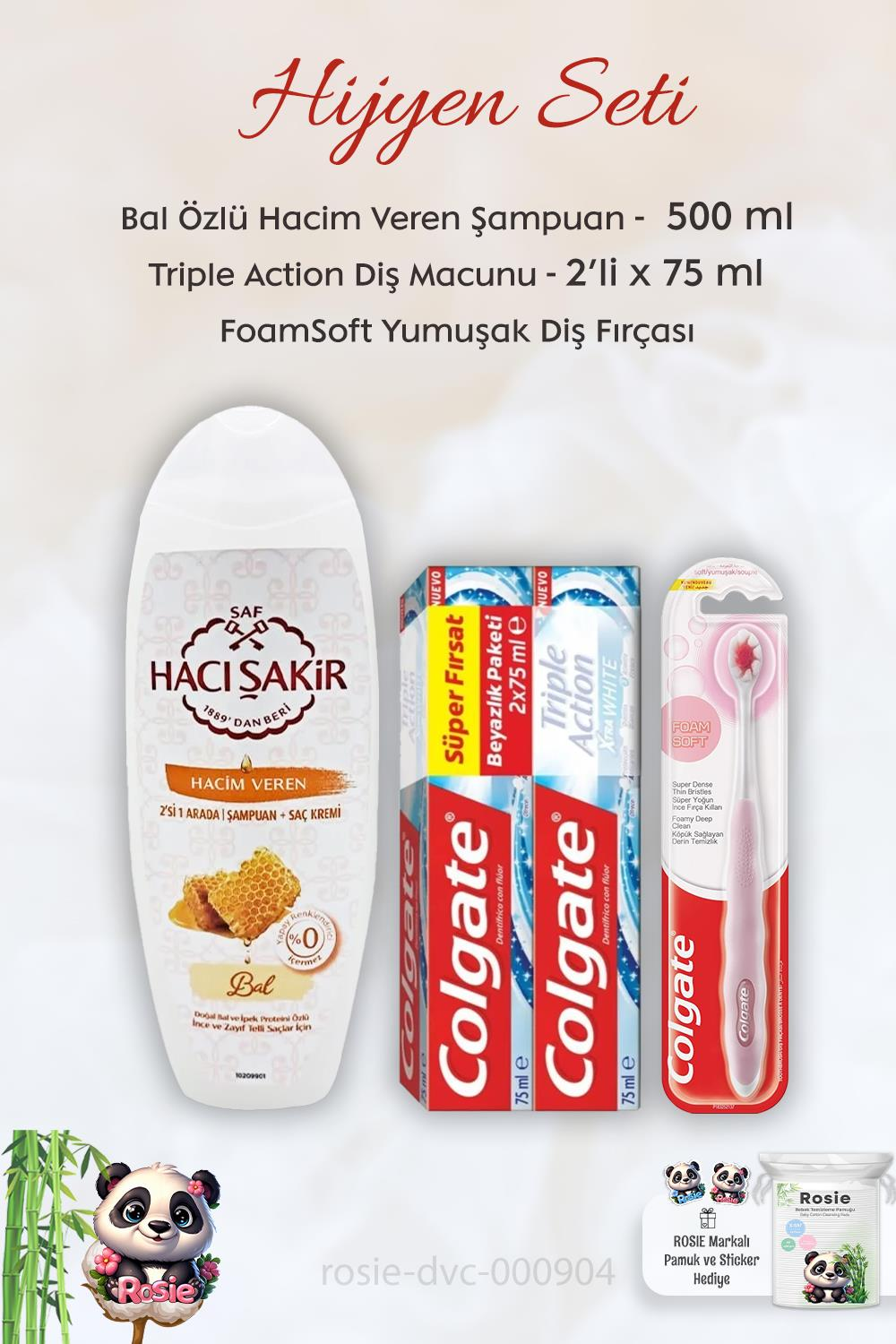 Colgate Extra White Diş Macunu 2 x 75 ml,  FoamSoft Diş Fırçası, H.Şakir Ballı Şampuan 500 ml