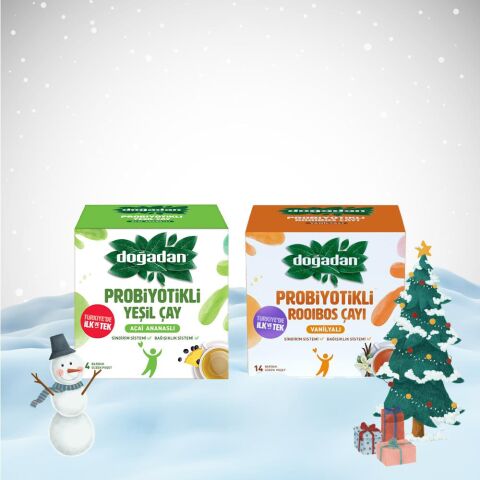 Doğadan Yılbaşı Paketi Probiyotikli Yeşil Çay Açai Ananaslı ve Roobios Vanilya 14'lü