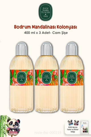 3 Adet Eyüp Sabri Tuncer Bodrum Mandalinası Kolonyası Cam Şişe 400 ml ve ROSIE