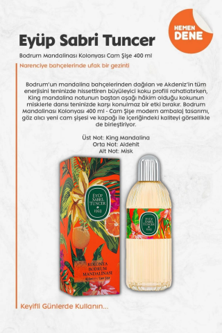 3 Adet Eyüp Sabri Tuncer Bodrum Mandalinası Kolonyası Cam Şişe 400 ml ve ROSIE