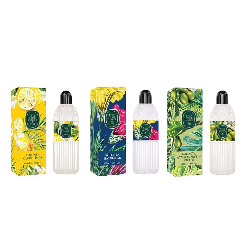 Eyüp Sabri Tuncer Kolonya Klasik Limon, Hatıralar ve Ayvalık Zeytin Çiçeği Pet Şişe 400 ml