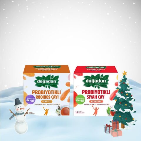 Doğadan Yılbaşı Paketi Probiyotikli Roobios Vanilya ve Siyah Çay Klasik Tat 14' lü