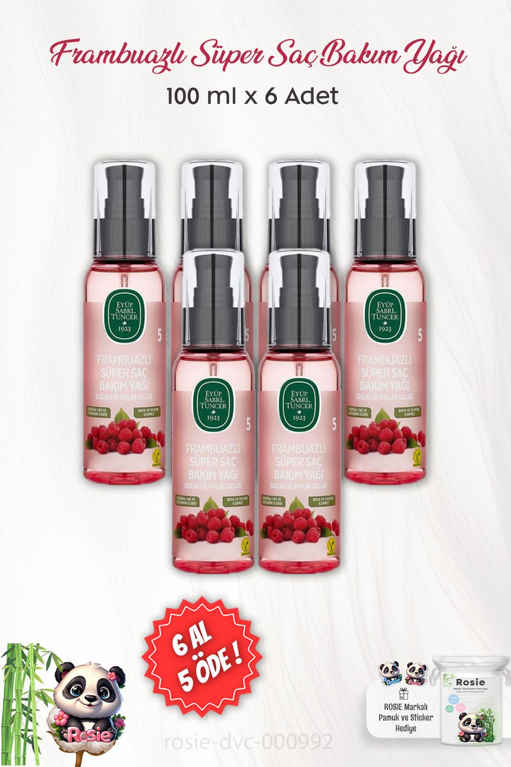 6 AL 5 ÖDE Eyüp Sabri Tuncer Frambuazlı Süper Saç Bakım Yağı 100 ml ve ROSIE