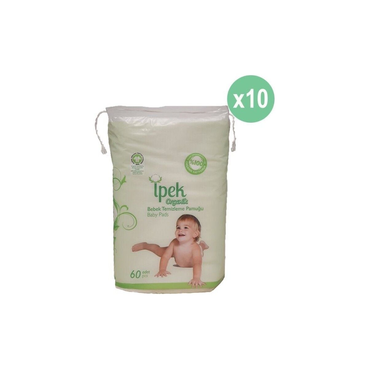 İpek Ipek Organik Bebek Temizleme Pamuğu 60'lı, 10'lu Paket