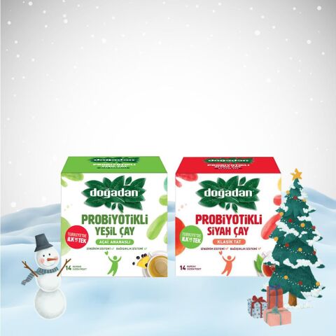 Doğadan Yılbaşı Paketi Probiyotikli Siyah Çay Klasik Tat ve Yeşil Çay Açai Ananaslı 14' lü