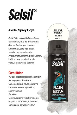 Selsil 12 adet Akrilik Sprey Boya 400 ml Mat Beyaz ve Rosie