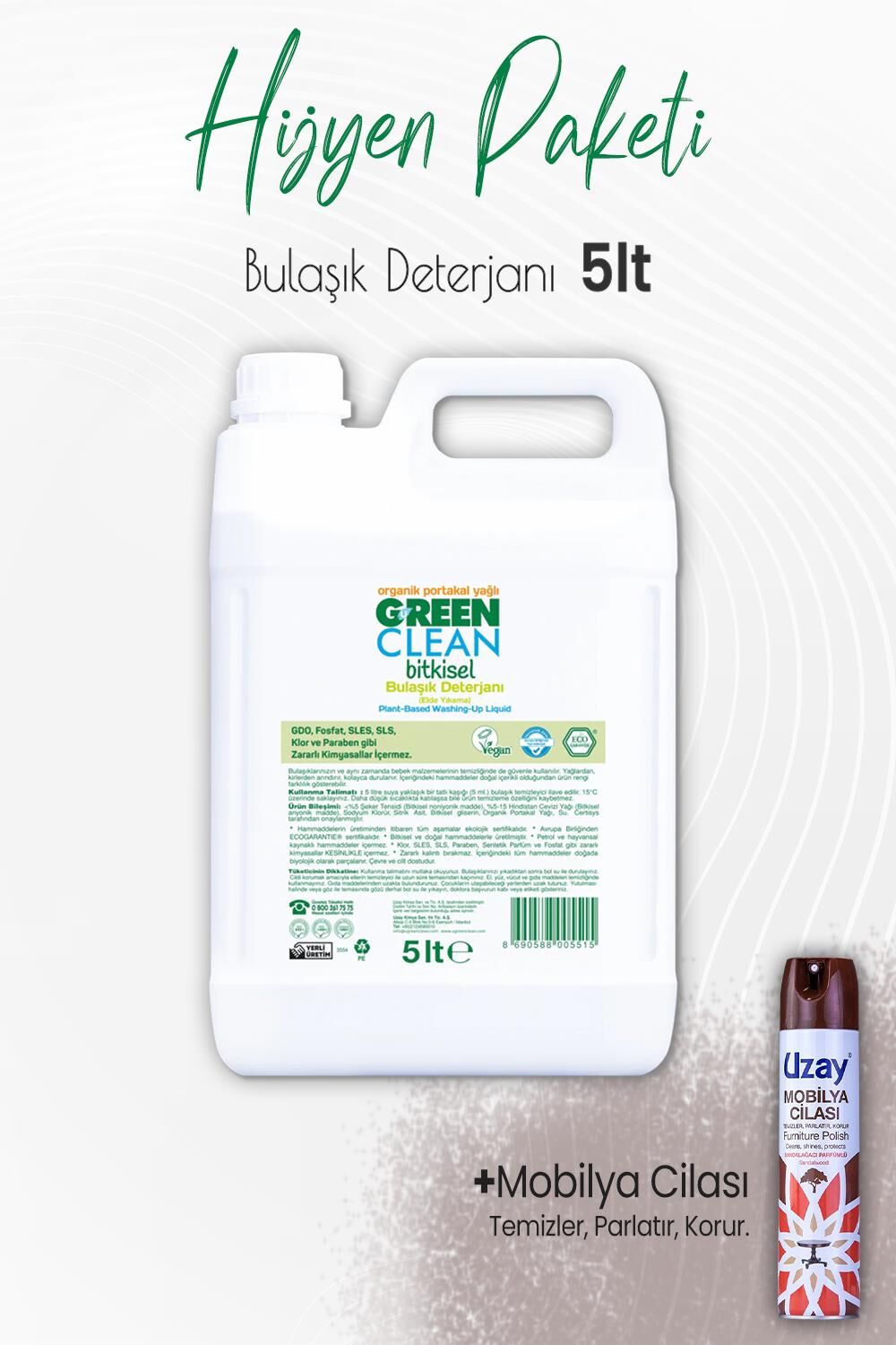 Green Clean Bulaşık Deterjanı Portakal 5 lt ve Mobilya Cilası Sandalağacı 300 ml