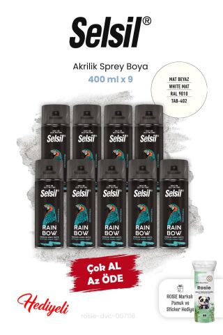 Selsil Akrilik Sprey Boya 400 ml x 9 Mat Beyaz ve Rosie