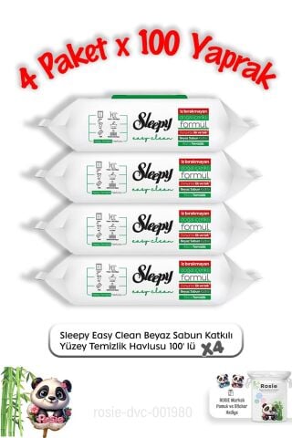 Sleepy Easy Clean Yüzey Temizlik Havlusu 100' lü X 4 ve Rosie pamuk
