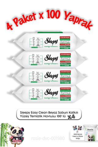 Sleepy Easy Clean Yüzey Temizlik Havlusu 100' lü X 4 ve Rosie pamuk