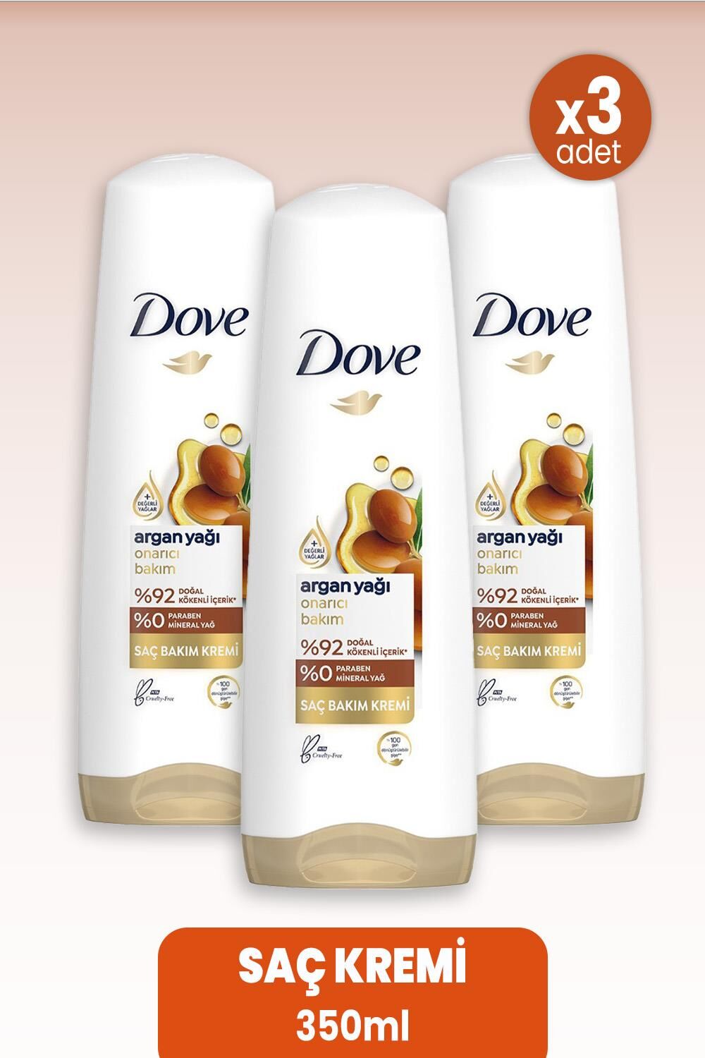Dove Saç Kremi Onarıcı Bakım Argan Yağı 350 ml x 3 Adet