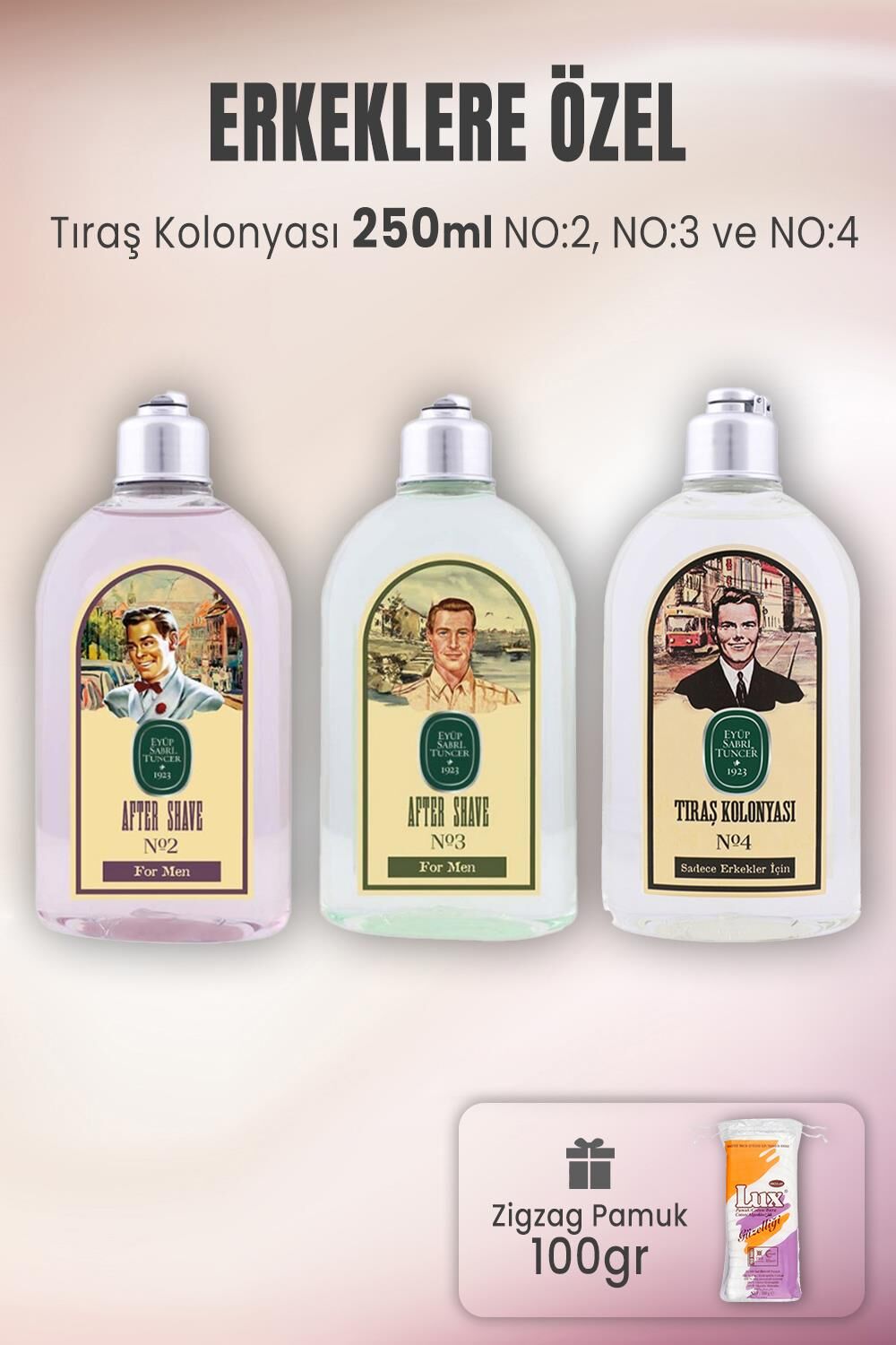 Eyüp Sabri Tuncer Tıraş Kolonya Seti 2-3-4 ve Zigzag Pamuk 100 gr