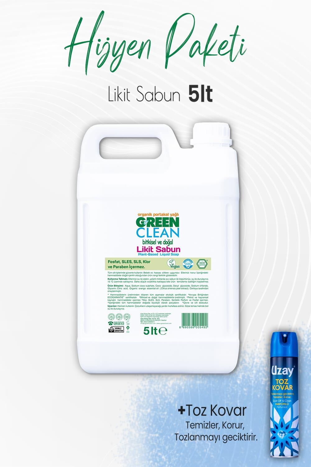 Green Clean Likit Sabun Portakal 5 lt ve Toz Kovar 300 ml