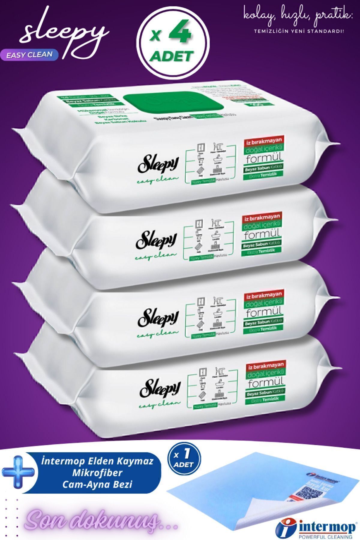 Sleepy Easy Clean Beyaz Sabun Katkılı Yüzey Temizlik Havlusu 4x100 (400 YAPRAK)