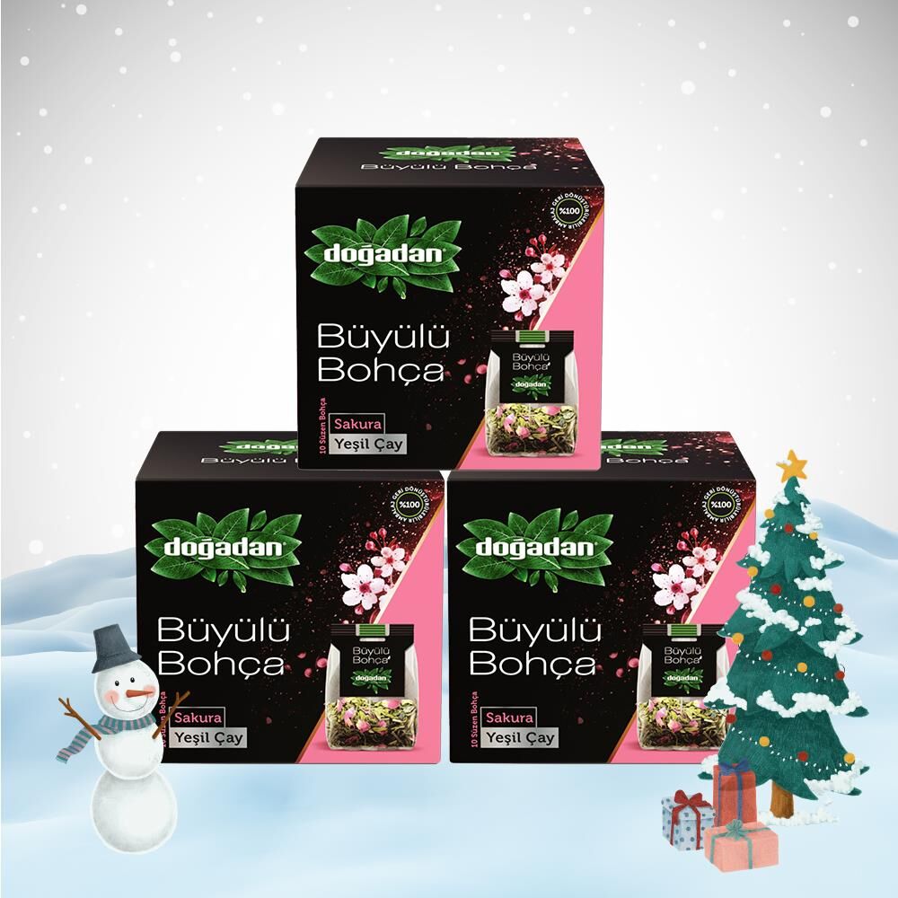 Doğadan Yılbaşı Paketi Büyülü Bohça Sakura Yeşil Çay 10'lu 12 G x 3