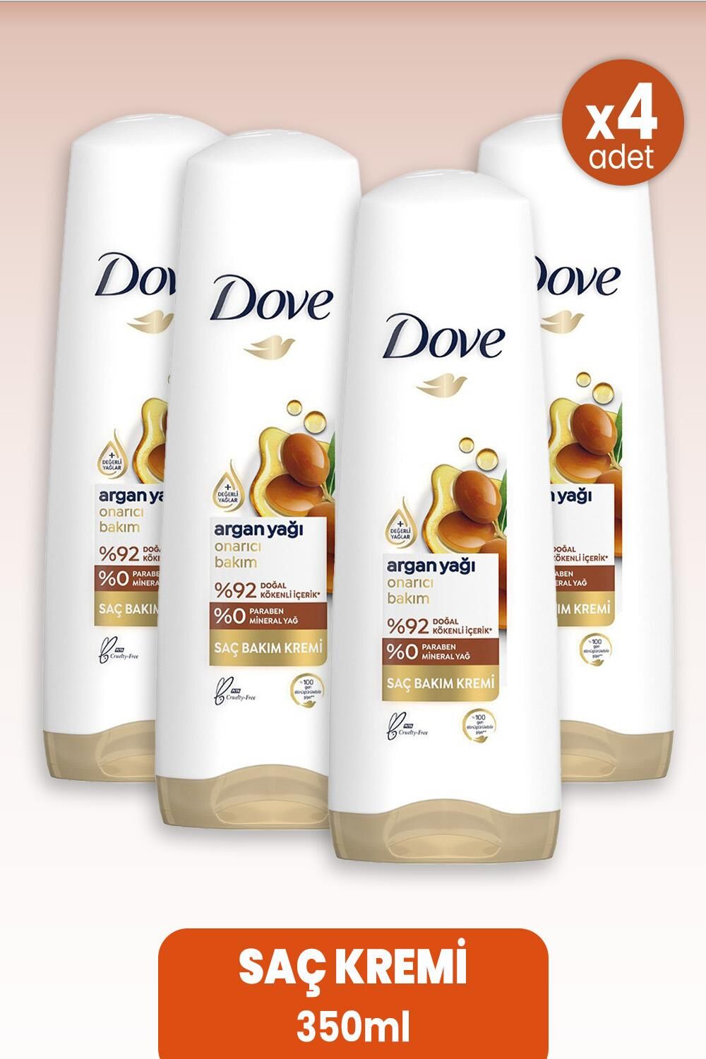 Dove Saç Kremi Onarıcı Bakım Argan Yağı 350 ml x 4 Adet