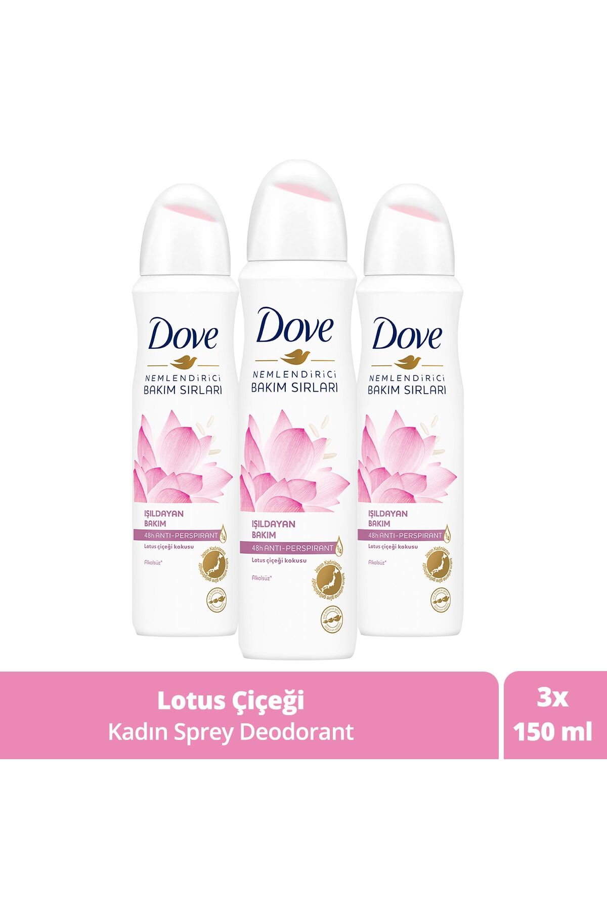 Dove Kadın Sprey Deodorant Lotus Çiçeği 150 ml x 3