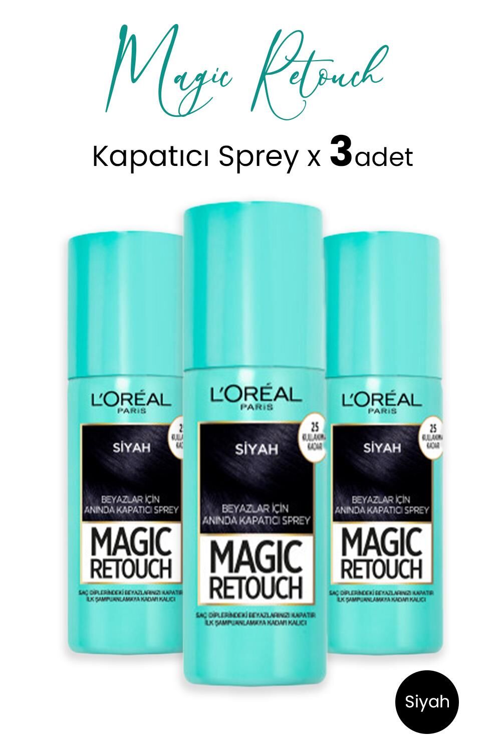 Loreal Paris Kapatıcı Sprey Siyah 75 ml x 3 Adet