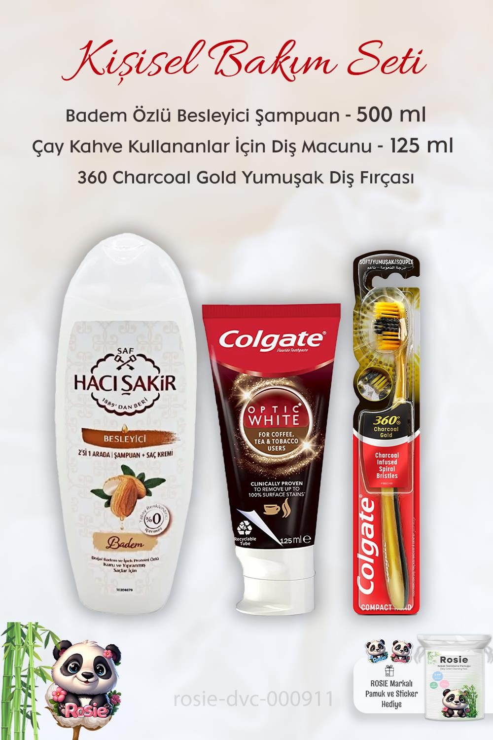 Colgate Kafein  Kullananlar İçin Diş Macunu 125 ml, 360 Charcoal Diş Fırçası, H.Şakir Bademli Şampuan 500ml