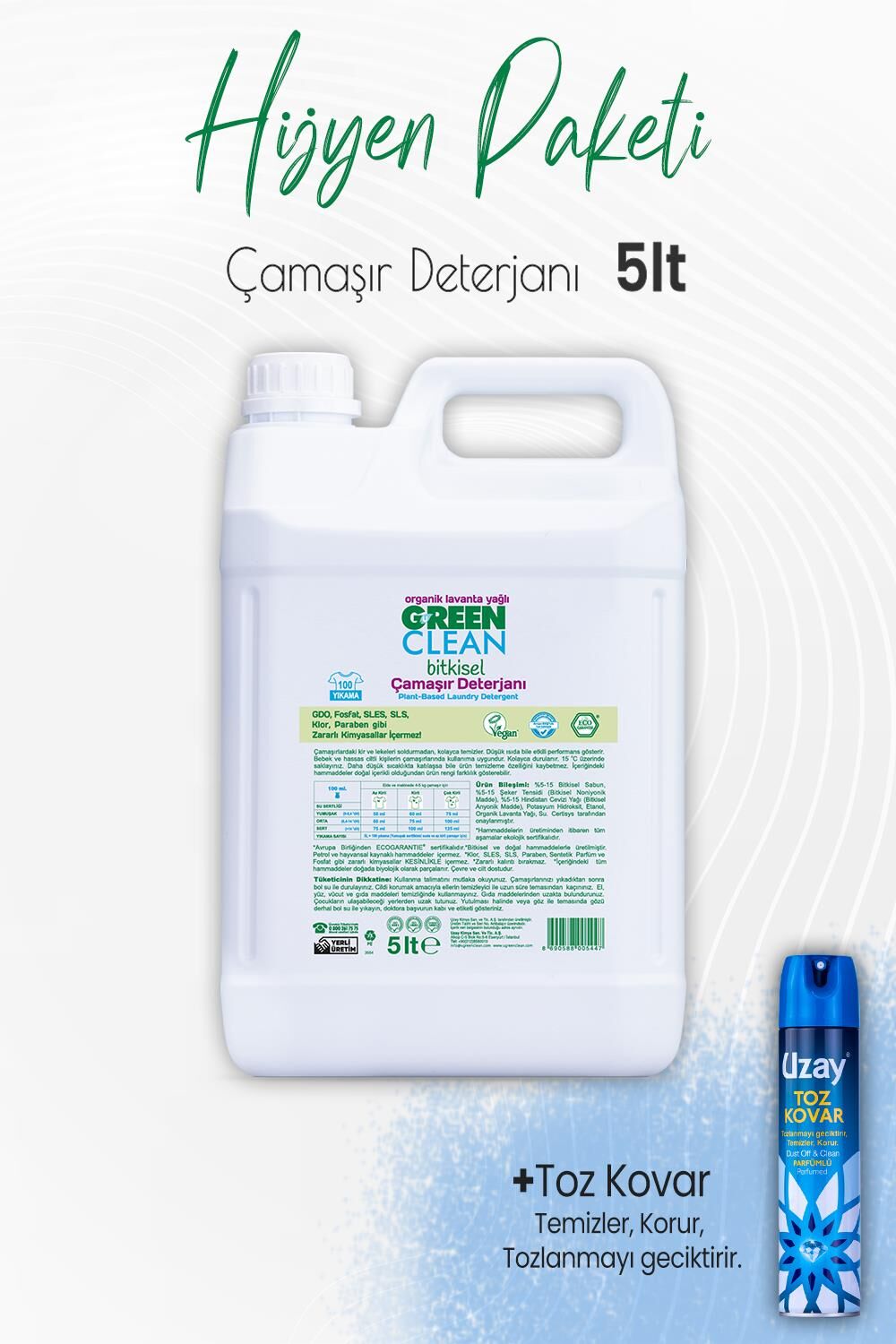 Green Clean Çamaşır Deterjanı Lavanta Yağlı 5 lt ve Toz Kovar Parfümlü 300 ml