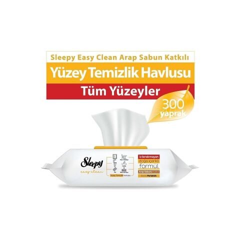 Sleepy Easy Clean Arap Sabunu Katkılı Yüzey Temizlik Havlusu 3X100 (300 Yaprak)