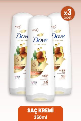 Dove Ultra Care Saç Kremi Onarıcı Bakım Argan Yağı 350 ml x 3 Adet