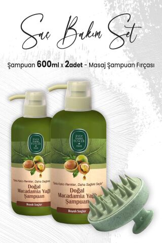 Eyüp Sabri Tuncer Macadamia Yağlı Şampuan 600 ml x 2 Adet ve Masaj Şampuan Fırçası Yeşil