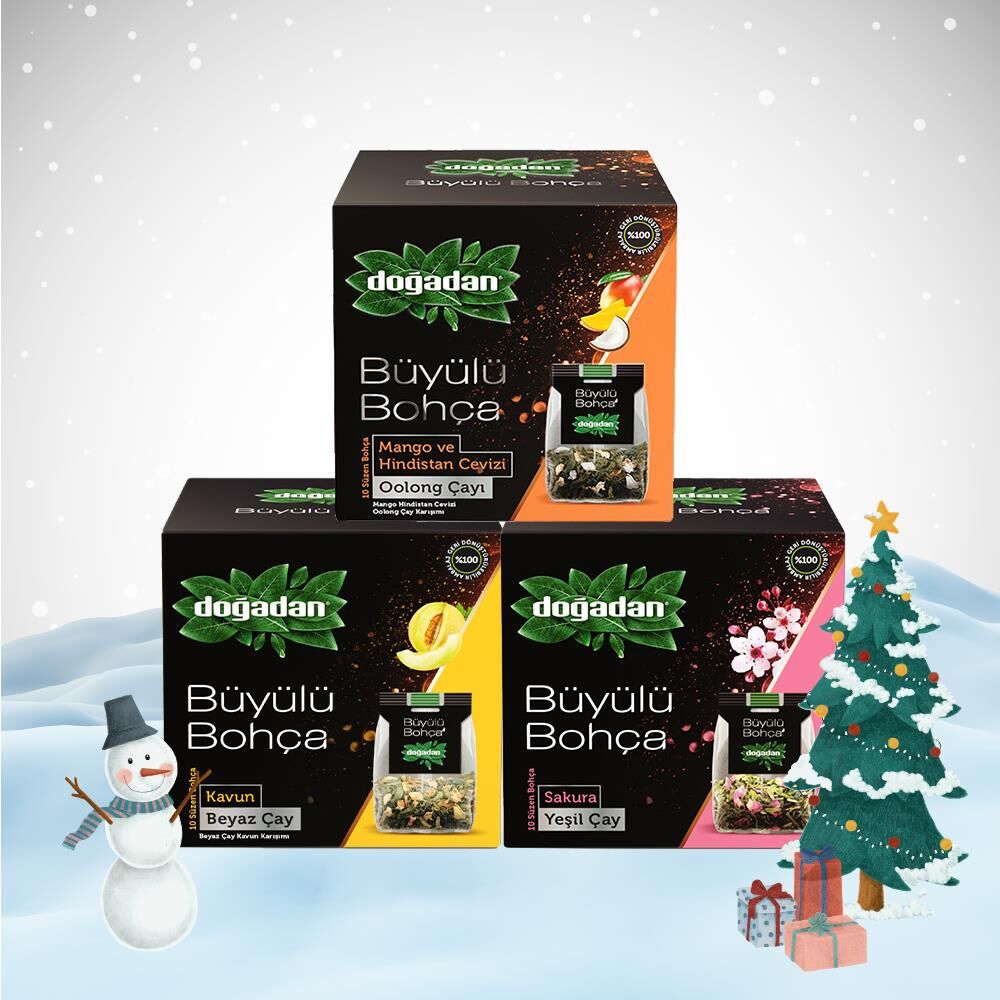 Doğadan Yılbaşı Paketi Büyülü Bohça Oolong Çayı, Sakura Yeşil Çay ve Beyaz Çay Kavun 10'lu