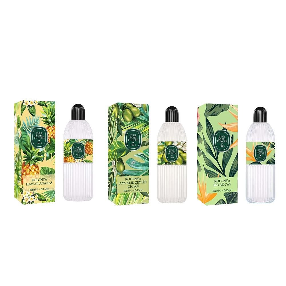 Eyüp Sabri Tuncer Kolonya Hawaii Ananas, Ayvalık Zeytin Çiçeği ve Beyaz Çay Pet Şişe 400 ml