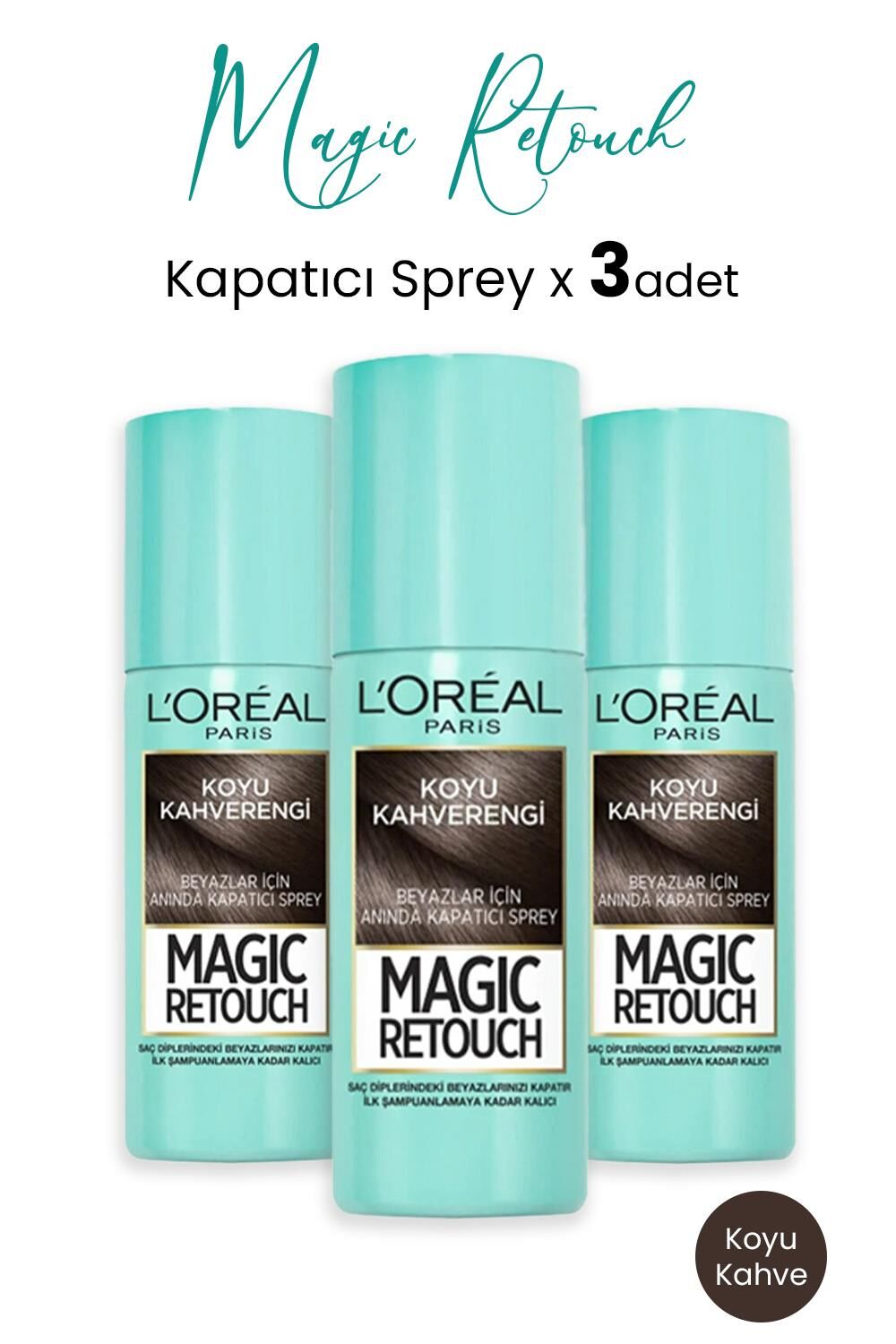 Loreal Paris Kapatıcı Sprey Koyu Kahverengi 75 ml  x 3 Adet