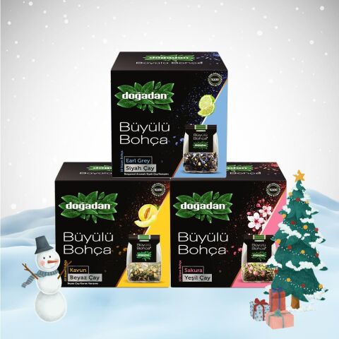 Doğadan Yılbaşı Paketi Büyülü Bohça Sakura Yeşil Çay, Beyaz Çay Kavun ve Earl Grey 10'lu