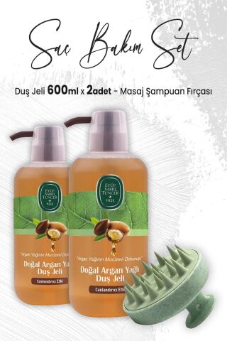 Eyüp Sabri Tuncer Argan Yağlı Duş Jeli 600 ml x 2 Adet ve Masaj Şampuan Fırçası Yeşil