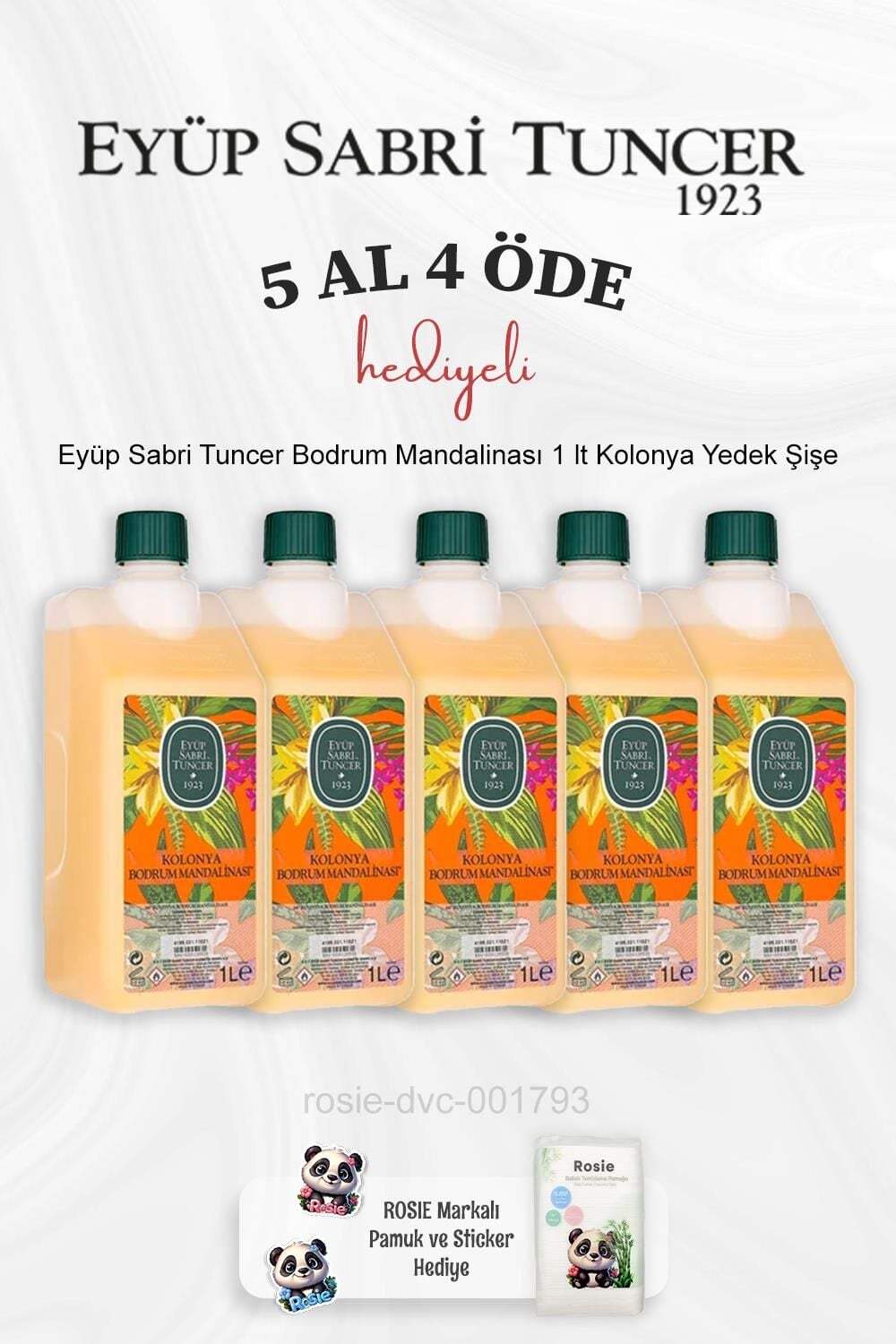 Eyüp Sabri Tuncer Bodrum Mandalinası 1 lt Kolonya Yedek Şişe 5 Al 4 Öde ve Rosie Pamuk