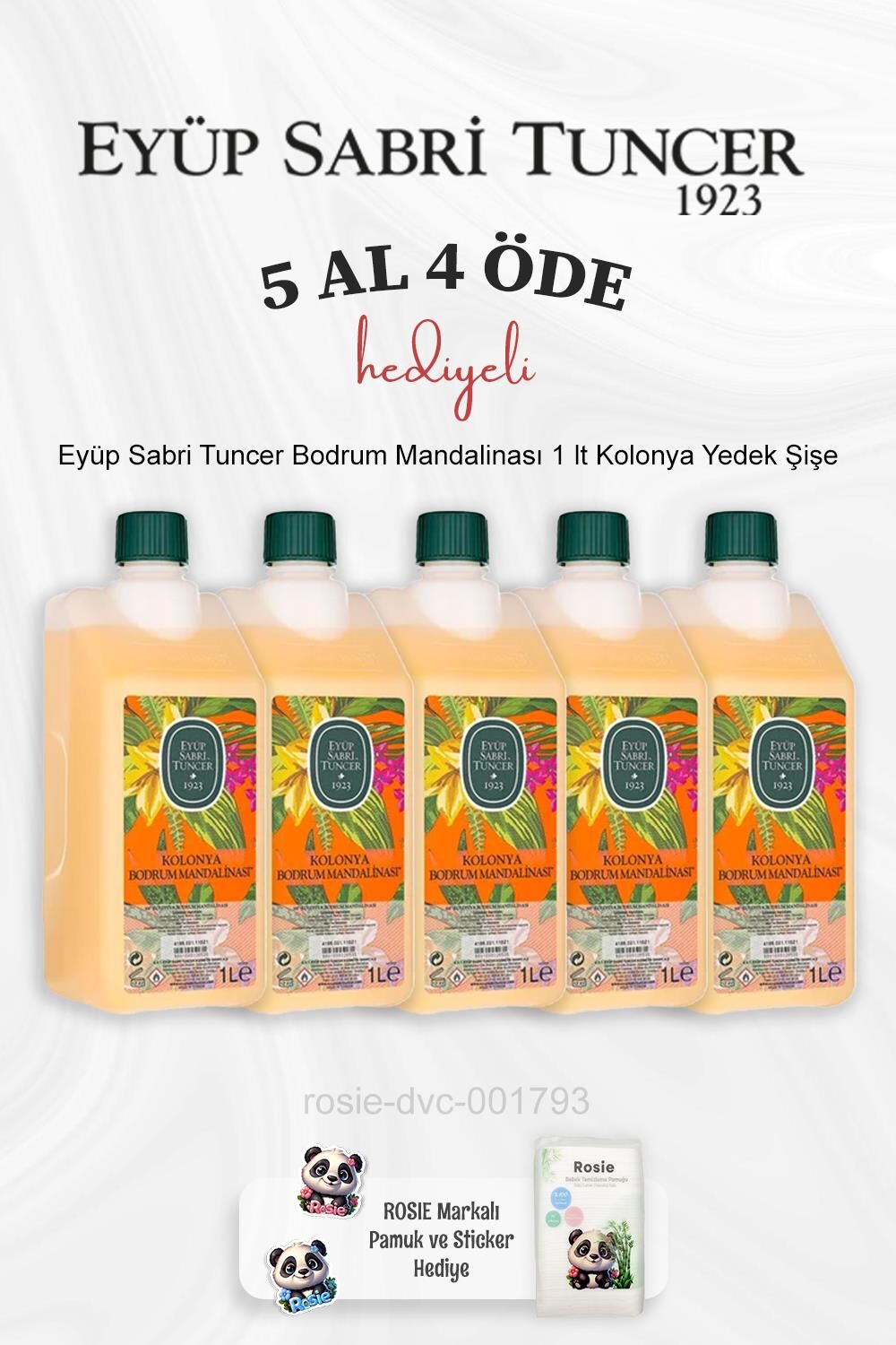 Eyüp Sabri Tuncer Bodrum Mandalinası 1 lt Kolonya Yedek Şişe 5 Al 4 Öde ve Rosie Pamuk