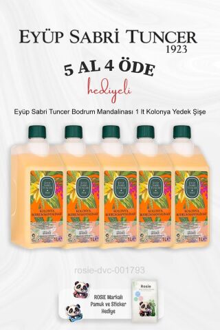 Eyüp Sabri Tuncer Bodrum Mandalinası 1 lt Kolonya Yedek Şişe 5 Al 4 Öde ve Rosie Pamuk