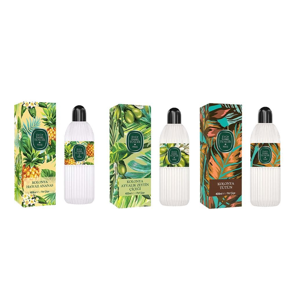 Eyüp Sabri Tuncer Kolonya Hawaii Ananas, Ayvalık Zeytin Çiçeği ve Tütün Pet Şişe 400 ml