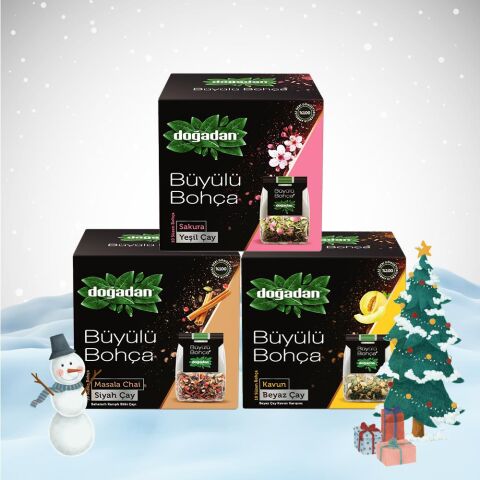 Doğadan Yılbaşı Paketi Büyülü Bohça Sakura Yeşil Çay, Beyaz Çay Kavun ve Masala Chai 10'lu