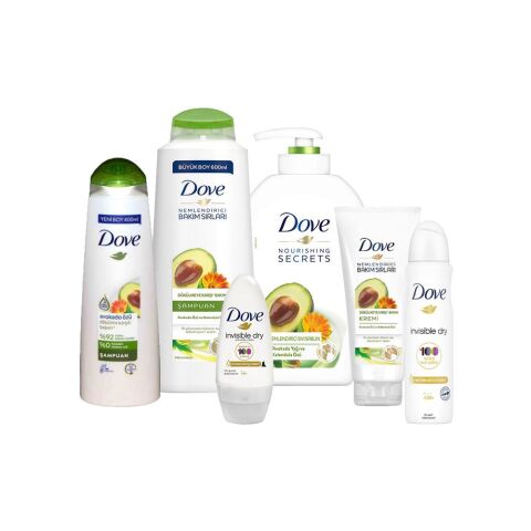 Dove Avokado Yağlı Sıvı Sabun, Şampuan 400 ml - 600 ml, Saç Kremi, Invisible Dry Roll-On ve Sprey Deodorant