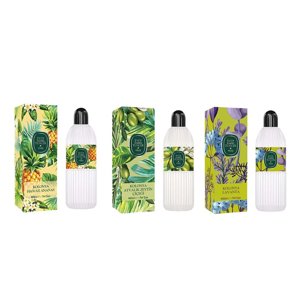 Eyüp Sabri Tuncer Kolonya Hawaii Ananas, Ayvalık Zeytin Çiçeği ve Lavanta Pet Şişe 400 ml
