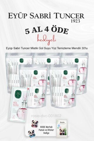 Eyüp Sabri Tuncer Mistik Gül Suyu Yüz Temizleme Mendili 30'lu 5 Al 4 Öde ve Rosie Pamuk