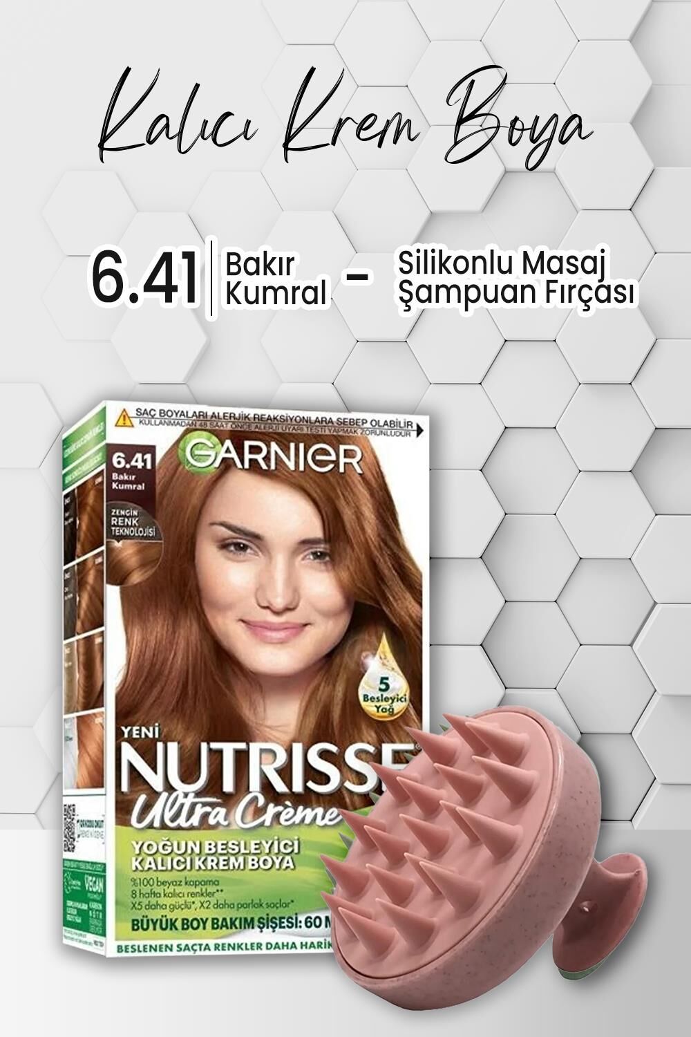 Garnier Nutrisse Besleyici Krem Saç Boyası 6.41 Bakır Kumral ve Şampuan Fırçası Pembe