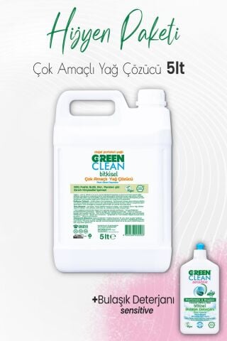 Green Clean Sensitive Bulaşık Deterjanı 500 ml ve Çok Amaçlı Yağ Çözücü Portakal 5 lt